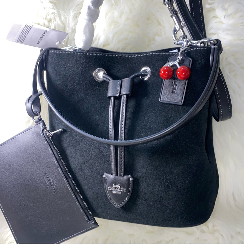 Coach Rowan Bucket Bag With Cherry Charm New Suede purse - Picture 9 of 15